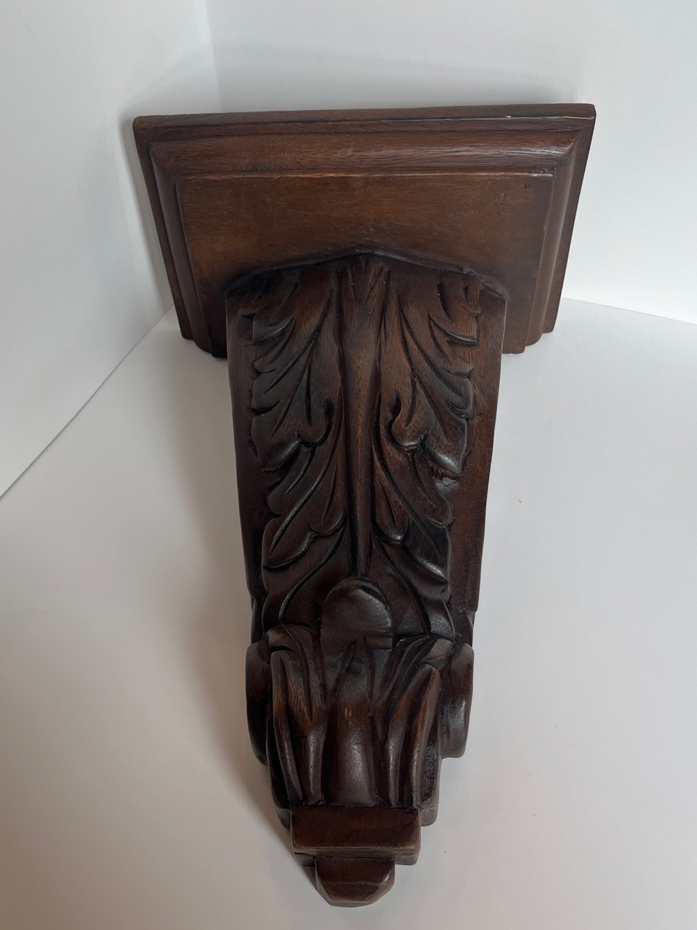 Solid Wood Dark Brown Wall Display Shelf Bracket - Classic Carved Accent - Picture 3 of 12